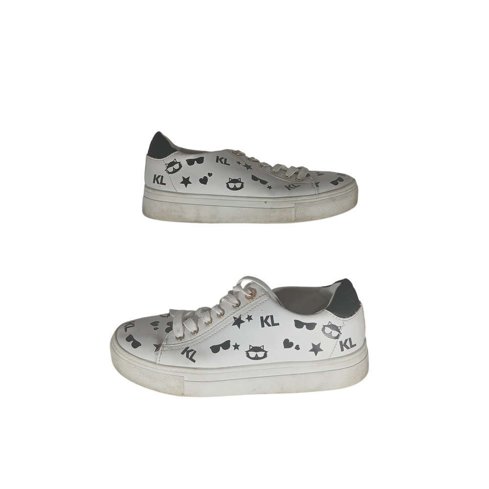 Karl Lagerfeld Cate Choupette Print Sneakers 6 White Black Graphic Platform